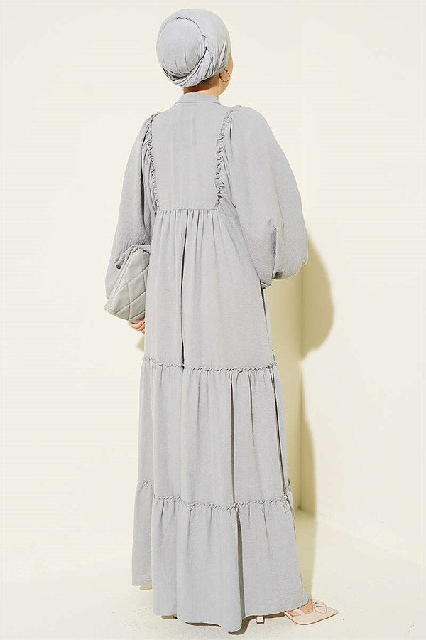 Full-Length Buttoned Layered Dress Grey