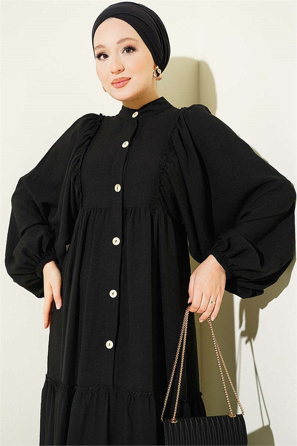 Black Button-Down Layered Dress