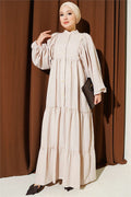 Full-Length Buttoned Layered Dress with Stones