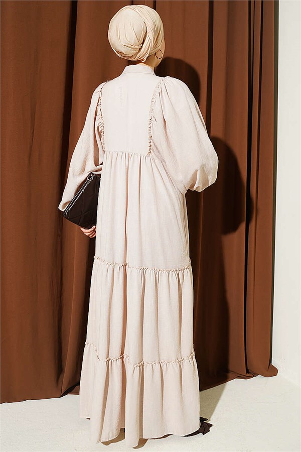 Full-Length Buttoned Layered Dress with Stones