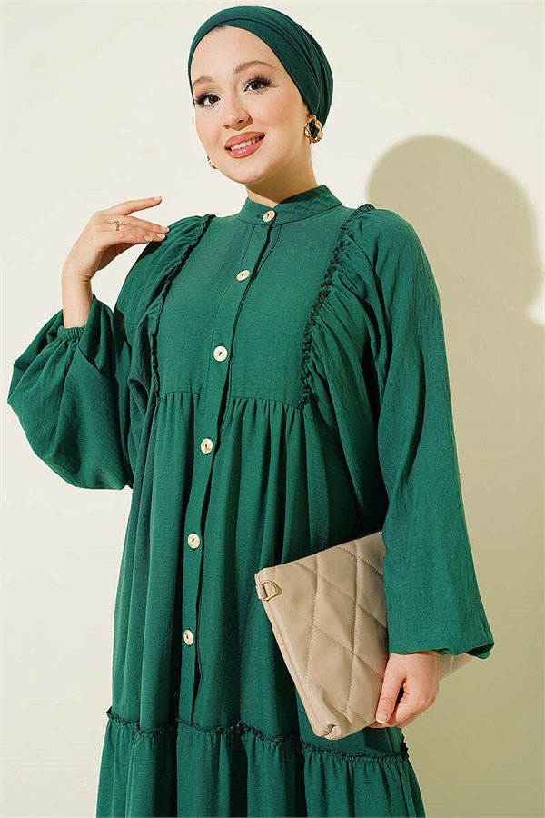 Full-Length Buttoned Layered Dress Green