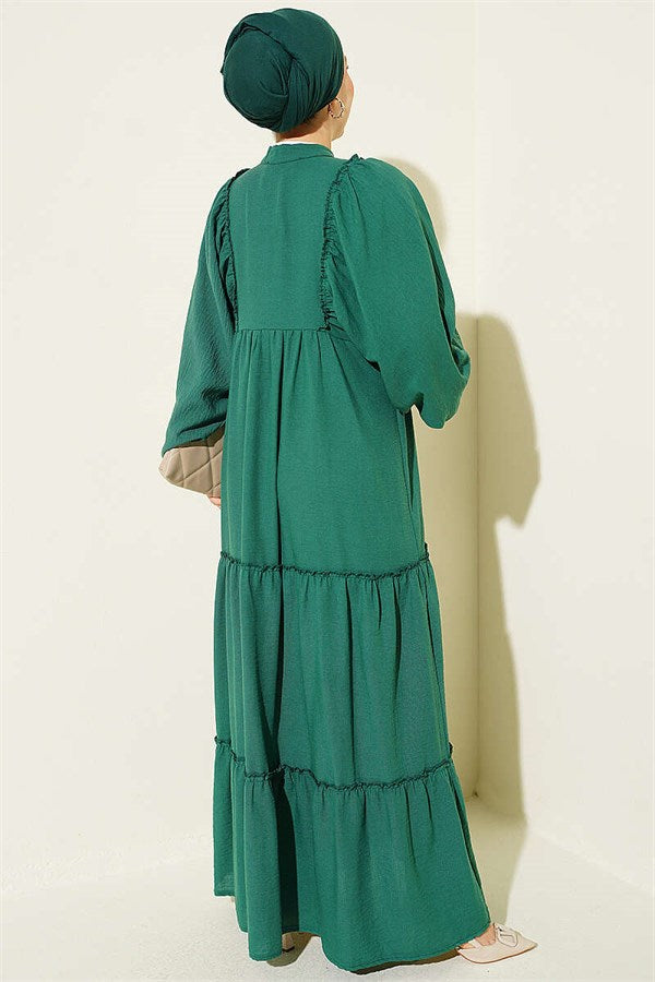 Full-Length Buttoned Layered Dress Green