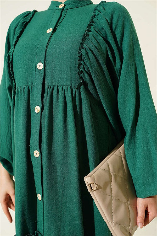 Full-Length Buttoned Layered Dress Green