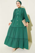 Full-Length Buttoned Layered Dress Green
