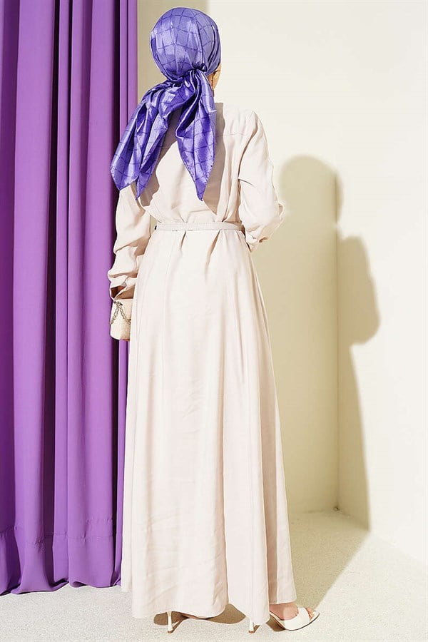 Button-down Tencel Dress with Belt, Beige