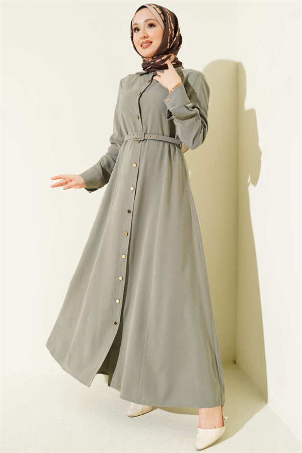 Button-Down Belted Tencel Dress in Khaki
