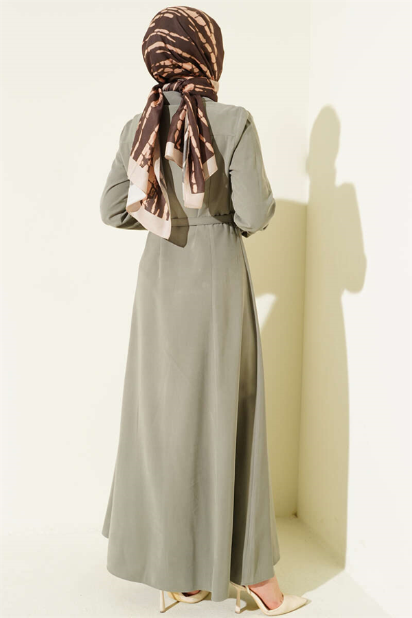 Button-Down Belted Tencel Dress in Khaki