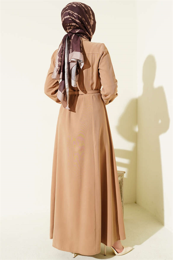 Full-Length Buttoned Belted Tencel Dress Latte