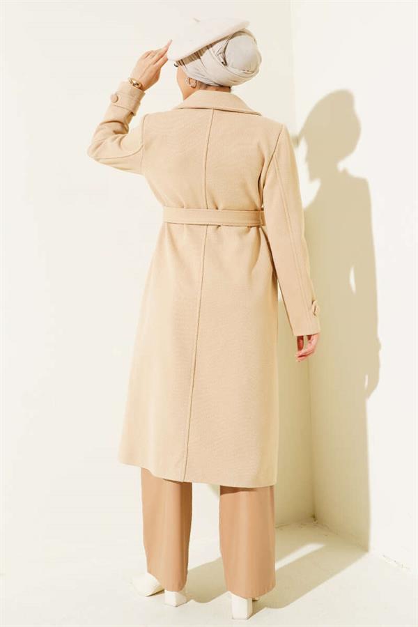 Buttoned Double Breasted Cashmere Coat Beige
