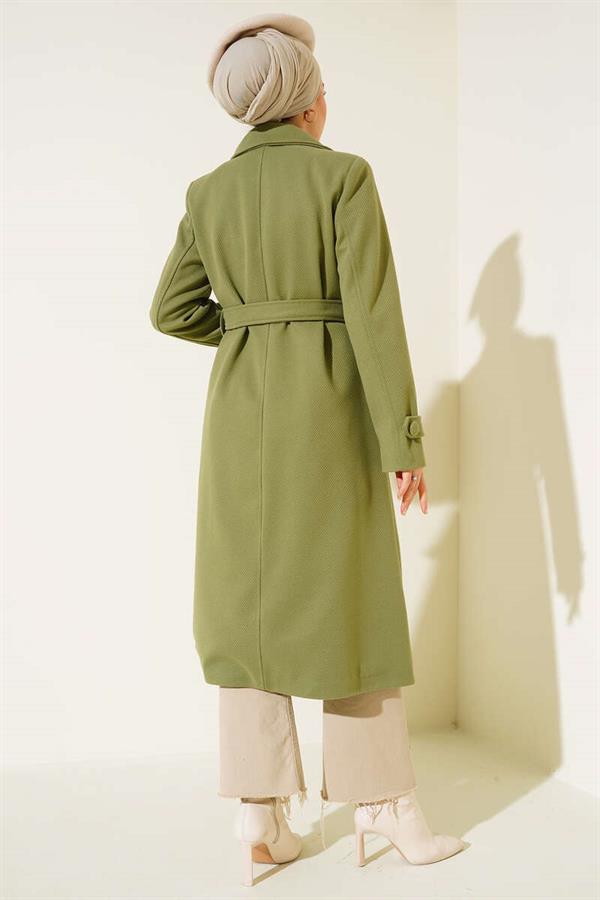 Buttoned Double Breasted Collar Cashmere Coat Almond Green