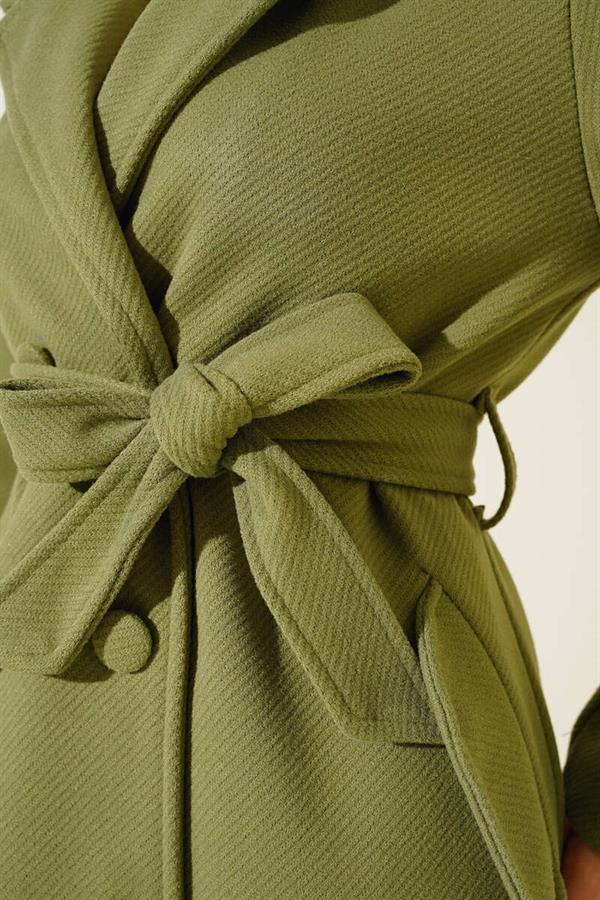Buttoned Double Breasted Collar Cashmere Coat Almond Green