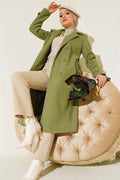 Buttoned Double Breasted Collar Cashmere Coat Almond Green