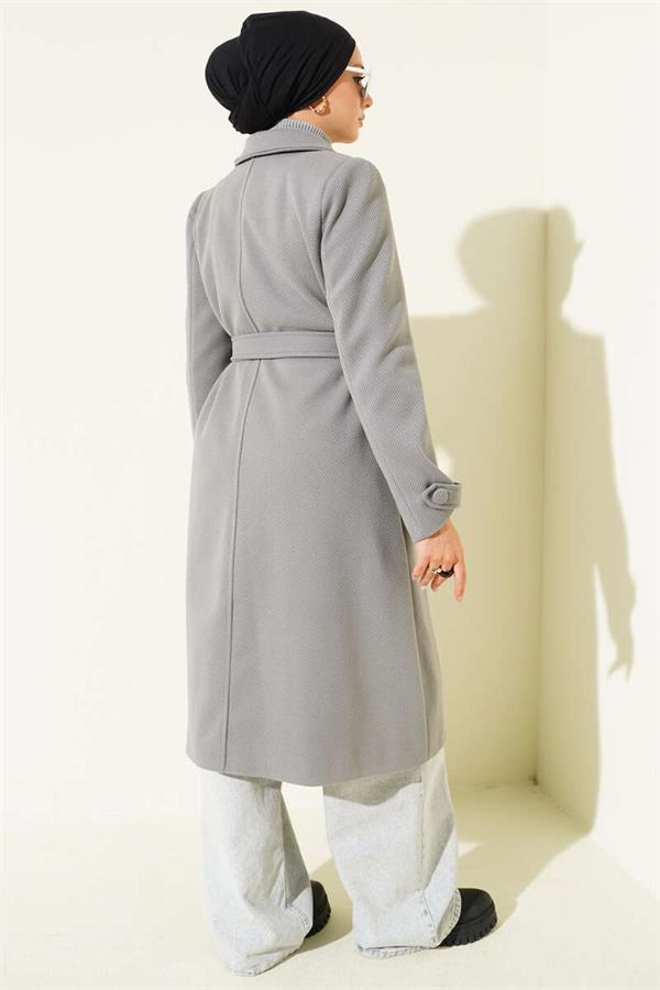 Double-breasted Button-down Collar Cashmere Coat in Gray