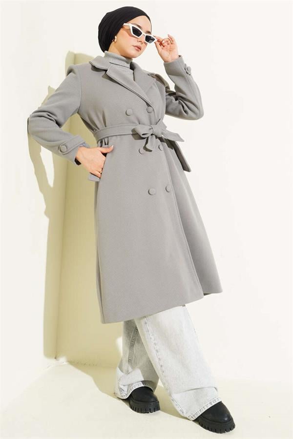 Double-breasted Button-down Collar Cashmere Coat in Gray