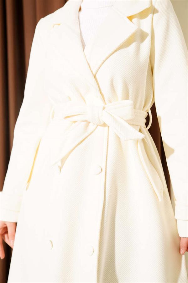 Full-Length Button-Down Double-Breasted Cashmere Coat, Cream