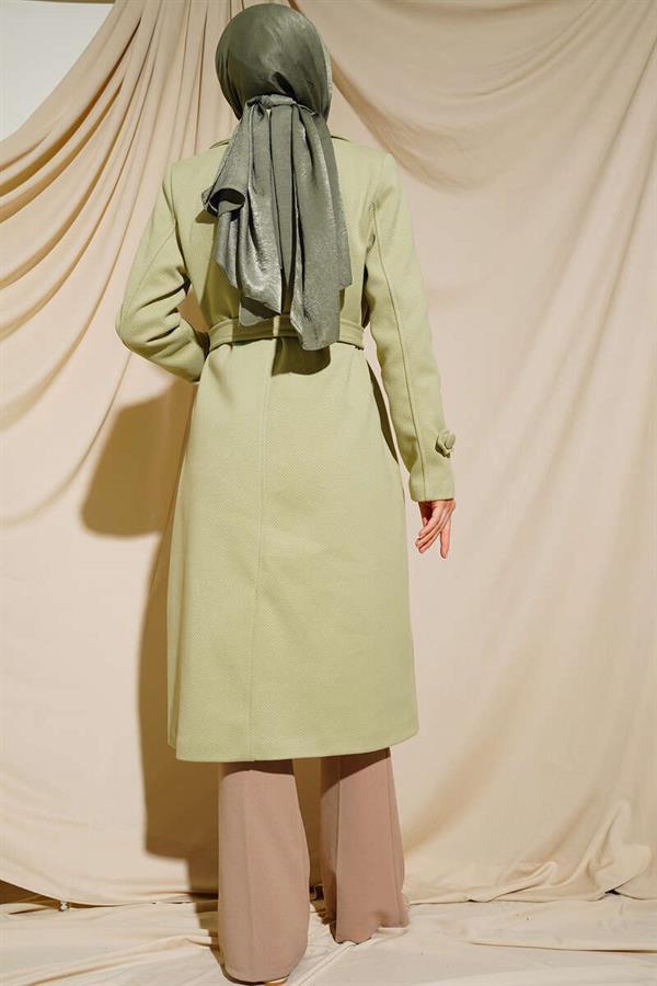 Buttoned Double Breasted Collar Cashmere Coat Water Green