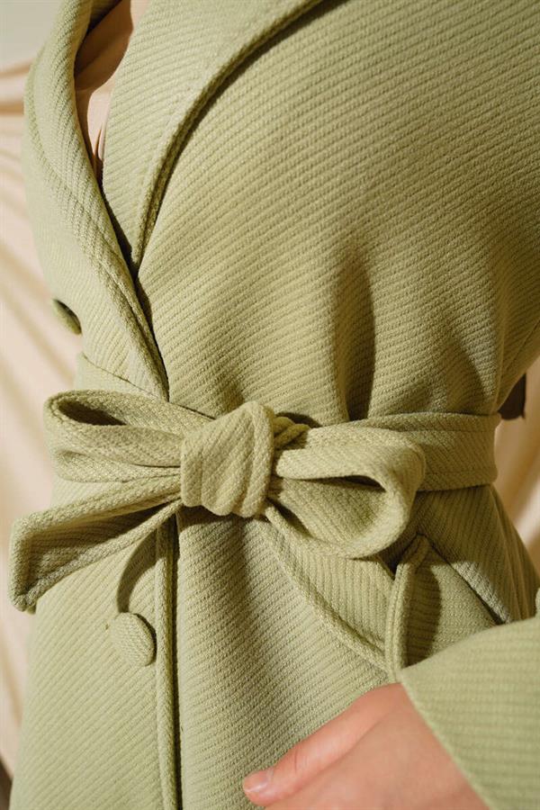 Buttoned Double Breasted Collar Cashmere Coat Water Green