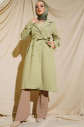 Buttoned Double Breasted Collar Cashmere Coat Water Green