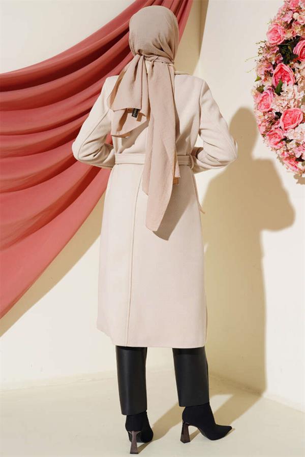 Buttoned Double Breasted Cashmere Coat with Stone