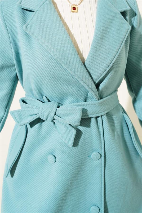 Buttoned Double Breasted Cashmere Coat Turquoise