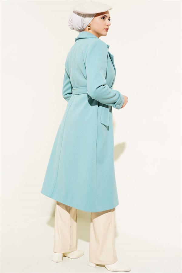 Buttoned Double Breasted Cashmere Coat Turquoise