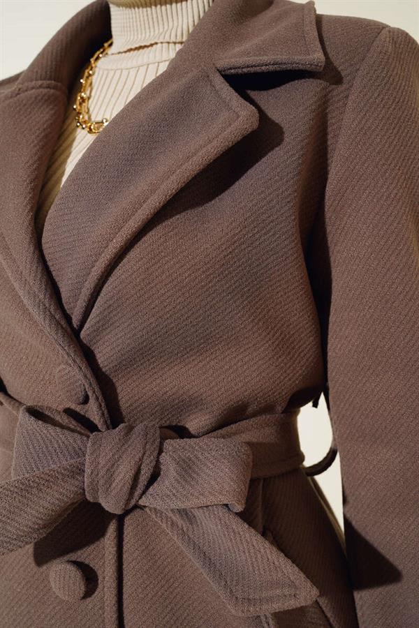 Buttoned Double Breasted Mink Cashmere Coat