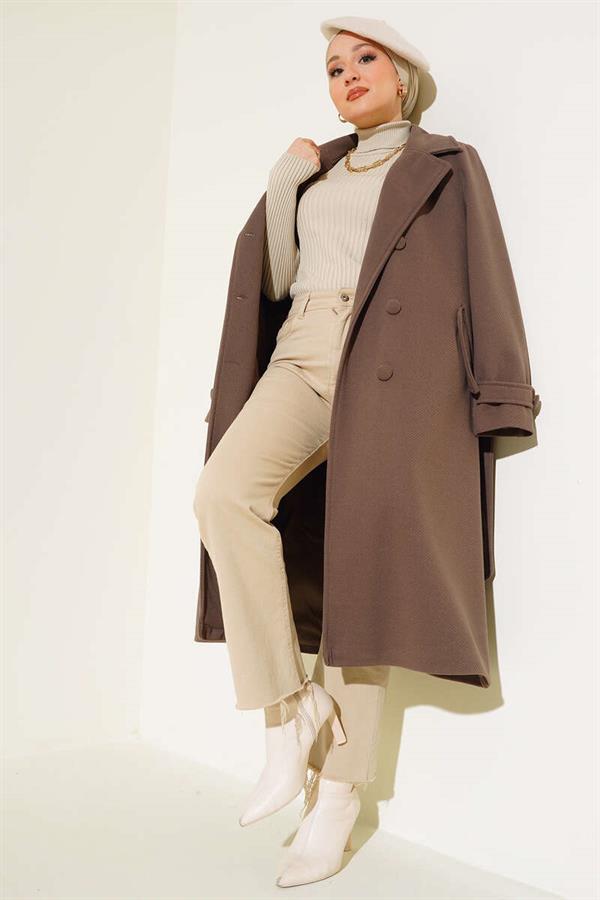 Buttoned Double Breasted Mink Cashmere Coat