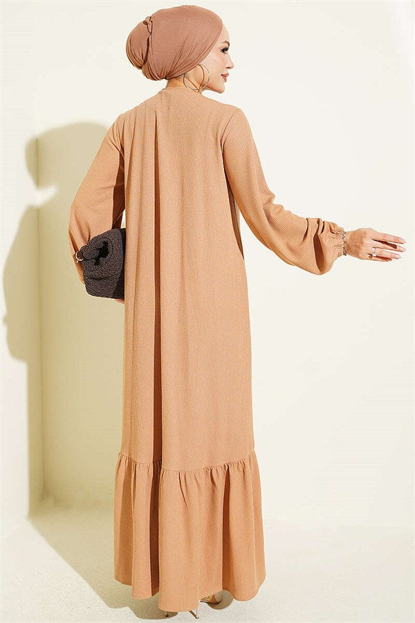 Full-Length Buttoned Embroidered Dress Latte