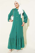 Full-Length Buttoned Dress with Embroidered Details, Green