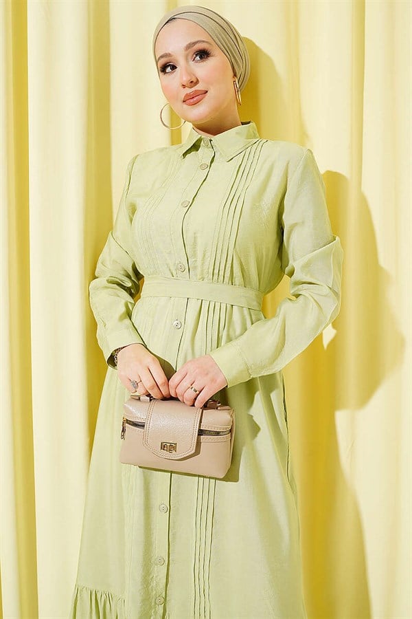 Button-Down Ribbed Dress in Light Green