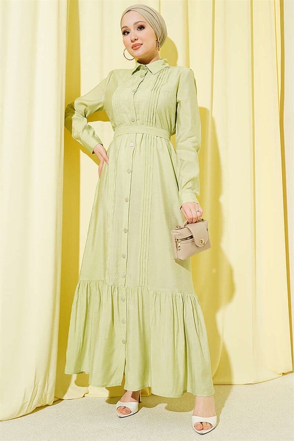 Button-Down Ribbed Dress in Light Green