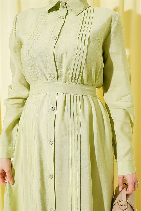 Button-Down Ribbed Dress in Light Green
