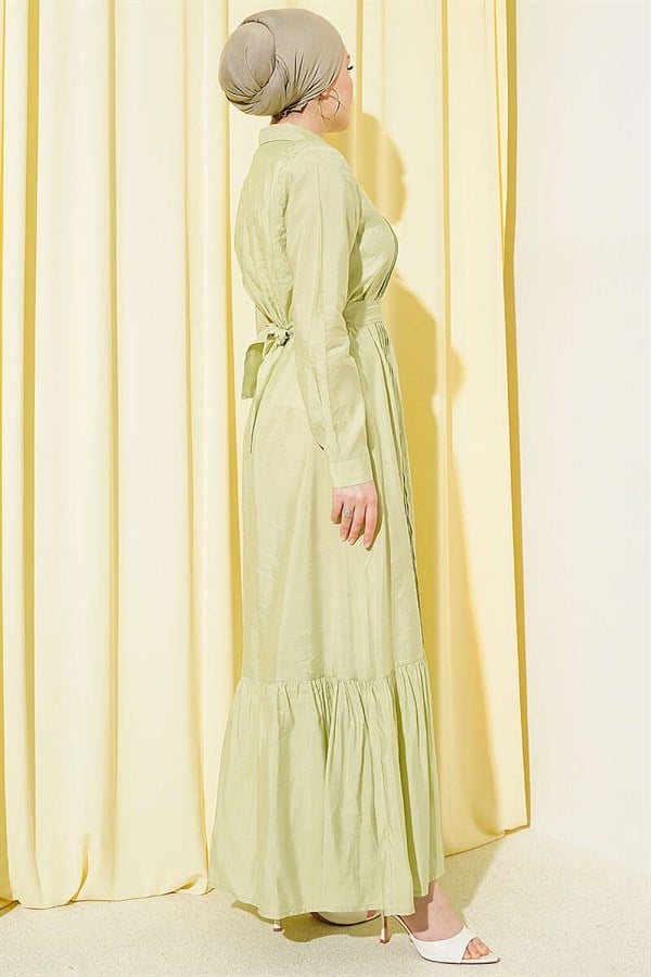 Button-Down Ribbed Dress in Light Green
