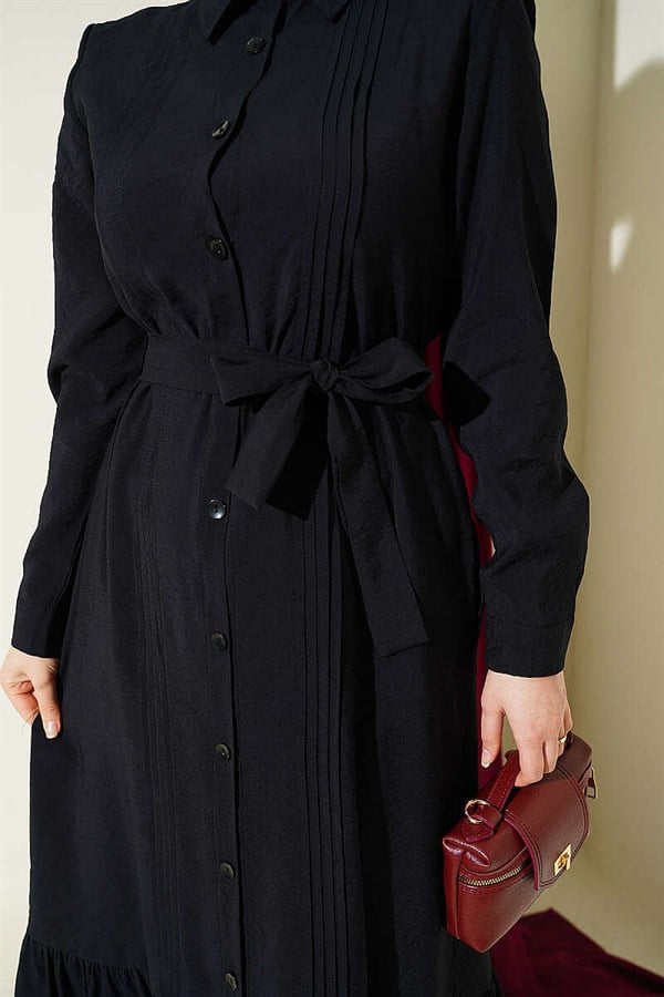 Button-Down Ribbed Dress, Black