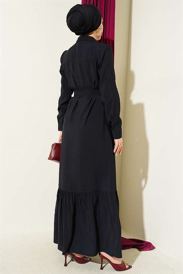 Button-Down Ribbed Dress, Black