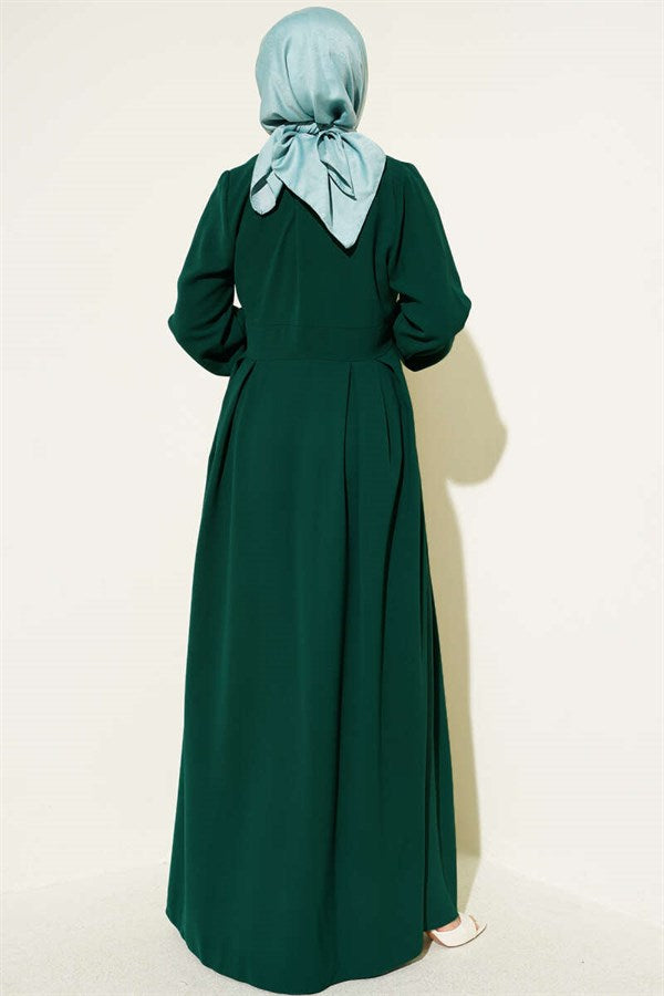 Full-Length Buttoned Darted Dress, Emerald Green