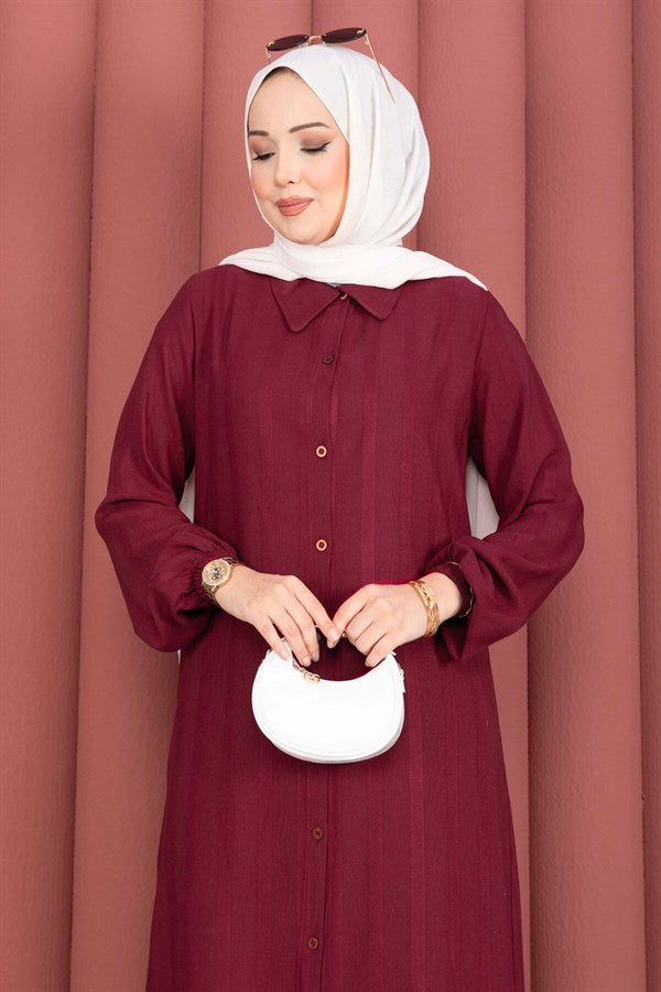 Button-Down Loose-Fitting Shirt Tunic, Burgundy