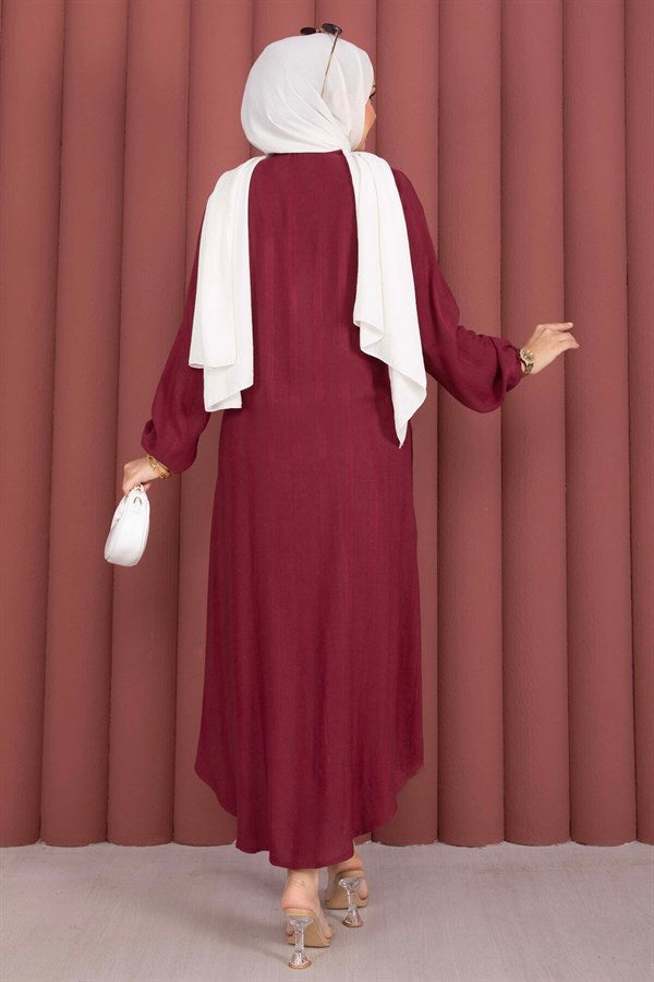 Button-Down Loose-Fitting Shirt Tunic, Burgundy