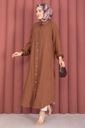Button-Down Loose-Fitting Shirt Tunic, Brown
