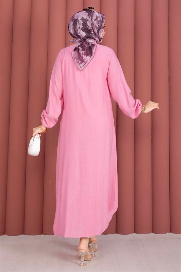 Button-Down Loose-Fitting Shirt Tunic Pink