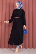 Button-Down Loose-Fitting Shirt Tunic, Black