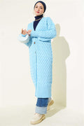 Basket Knit Long Cardigan with Buttons All the Way, Sky Blue
