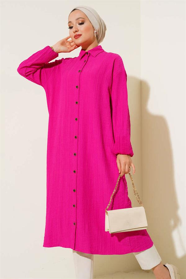 Buttoned Long Tunic Fuchsia