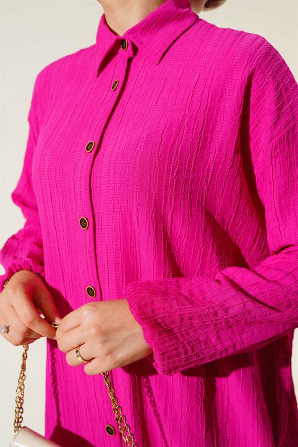 Buttoned Long Tunic Fuchsia
