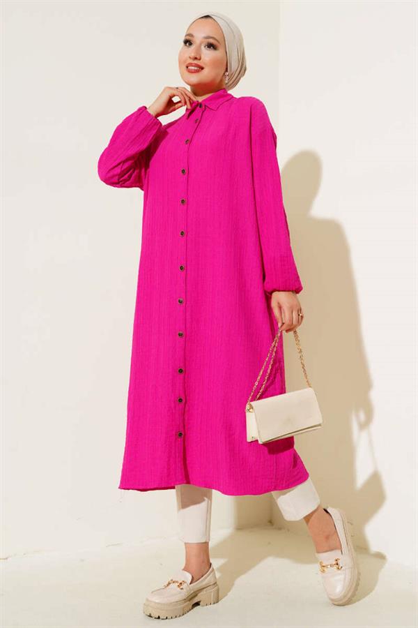 Buttoned Long Tunic Fuchsia