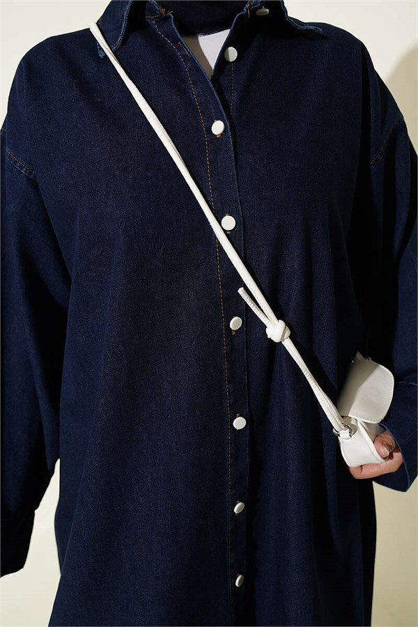 Long Buttoned Tunic Denim