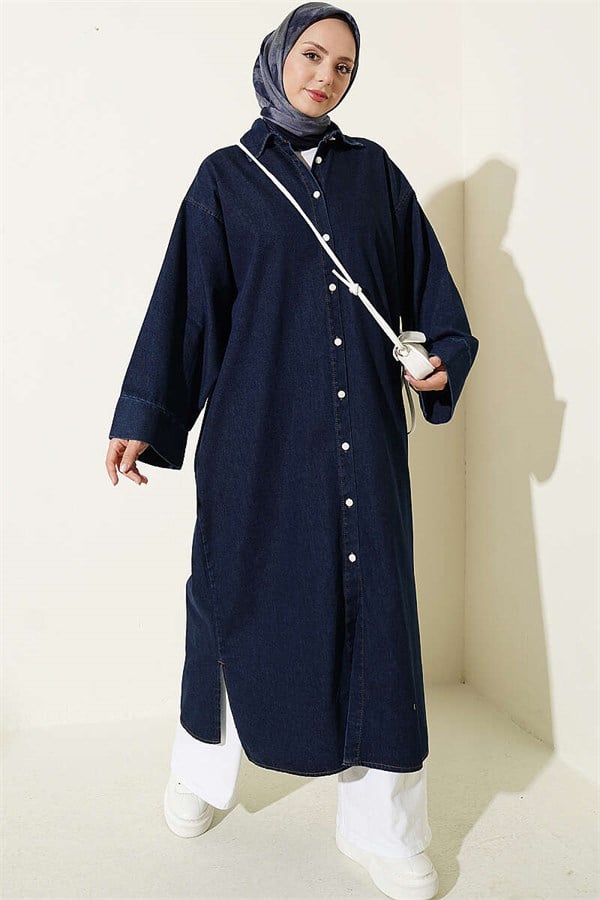 Long Buttoned Tunic Denim