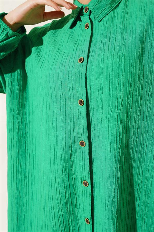Buttoned Long Tunic Green