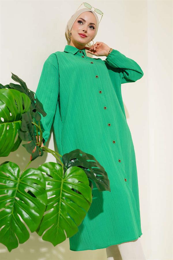 Buttoned Long Tunic Green