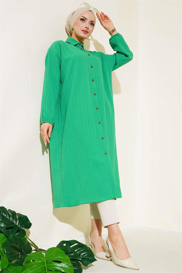 Buttoned Long Tunic Green